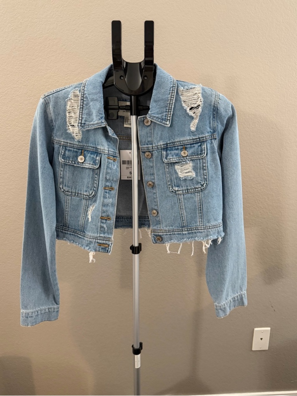 Forever 21 Light Blue Distressed Cropped Jean Jacket